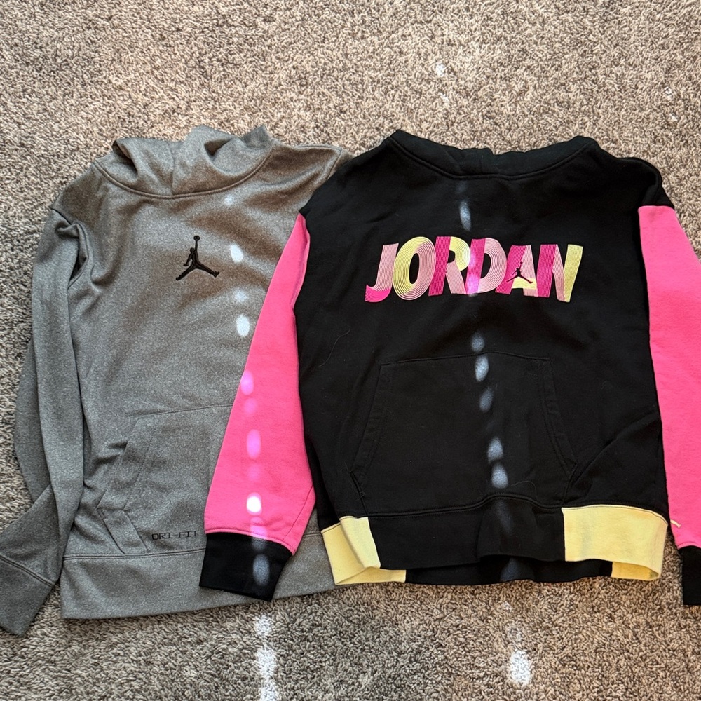 Jordan Kids' Gray and Black Hoodie Set with Pink and Yellow Accents Size 10-12